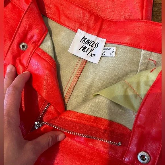 PRINCESS POLLY Faux Leather Vibrant Red Pants Size 2 - Picture 4 of 8